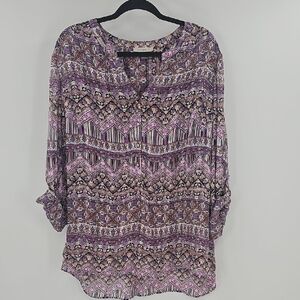 Roz & Ali Women's Blouse - Pink and Purple Pattern Size 2x